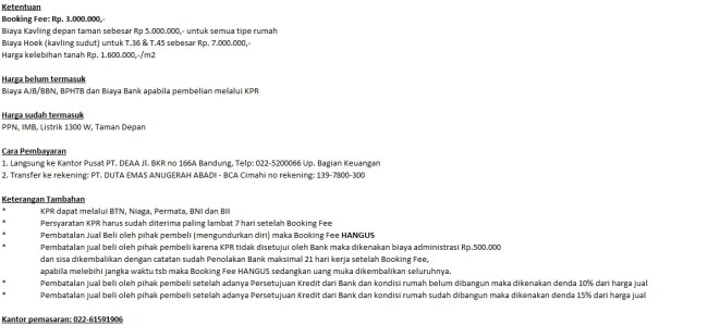 Ketentuan pembelian perumahan pesona ciganitri