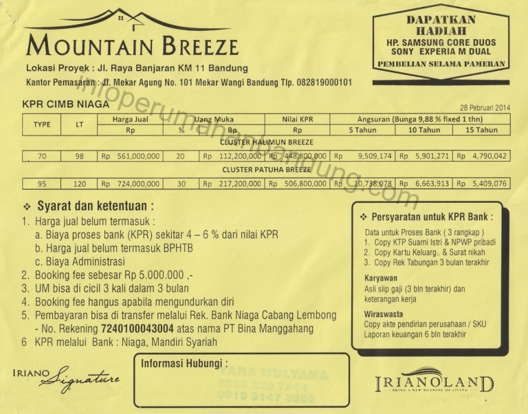 mountain breeze price list