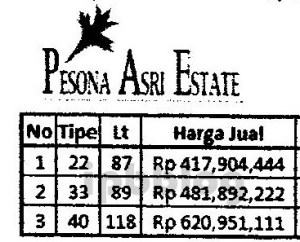pesona asri estate daftar harga