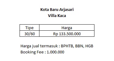 PriceList_VillaKacaKotabaruArjasari